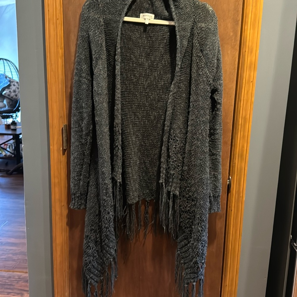 Fringe Hi-Low Loose Weave Cardigan Sweater